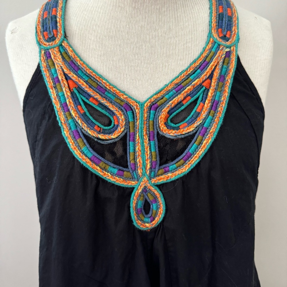 Free People Embroidered Trapeze Mini Dress Keyhole Back Small - Picture 3 of 14